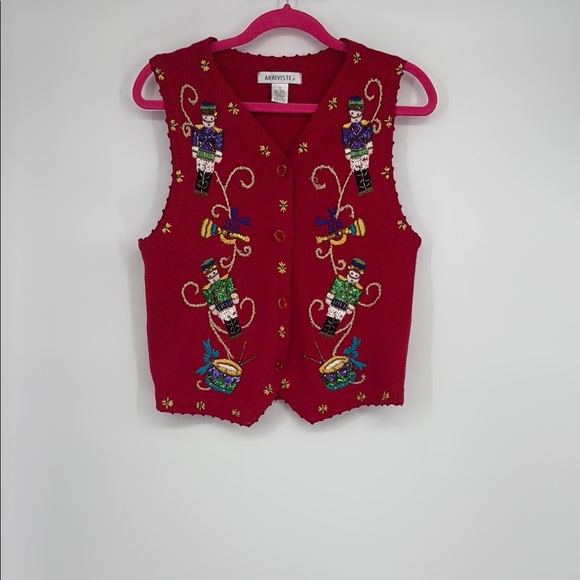 Vintage Nutcracker Christmas Sweater Vest Small Holiday Embroidered Beaded Sz S - Picture 1 of 4